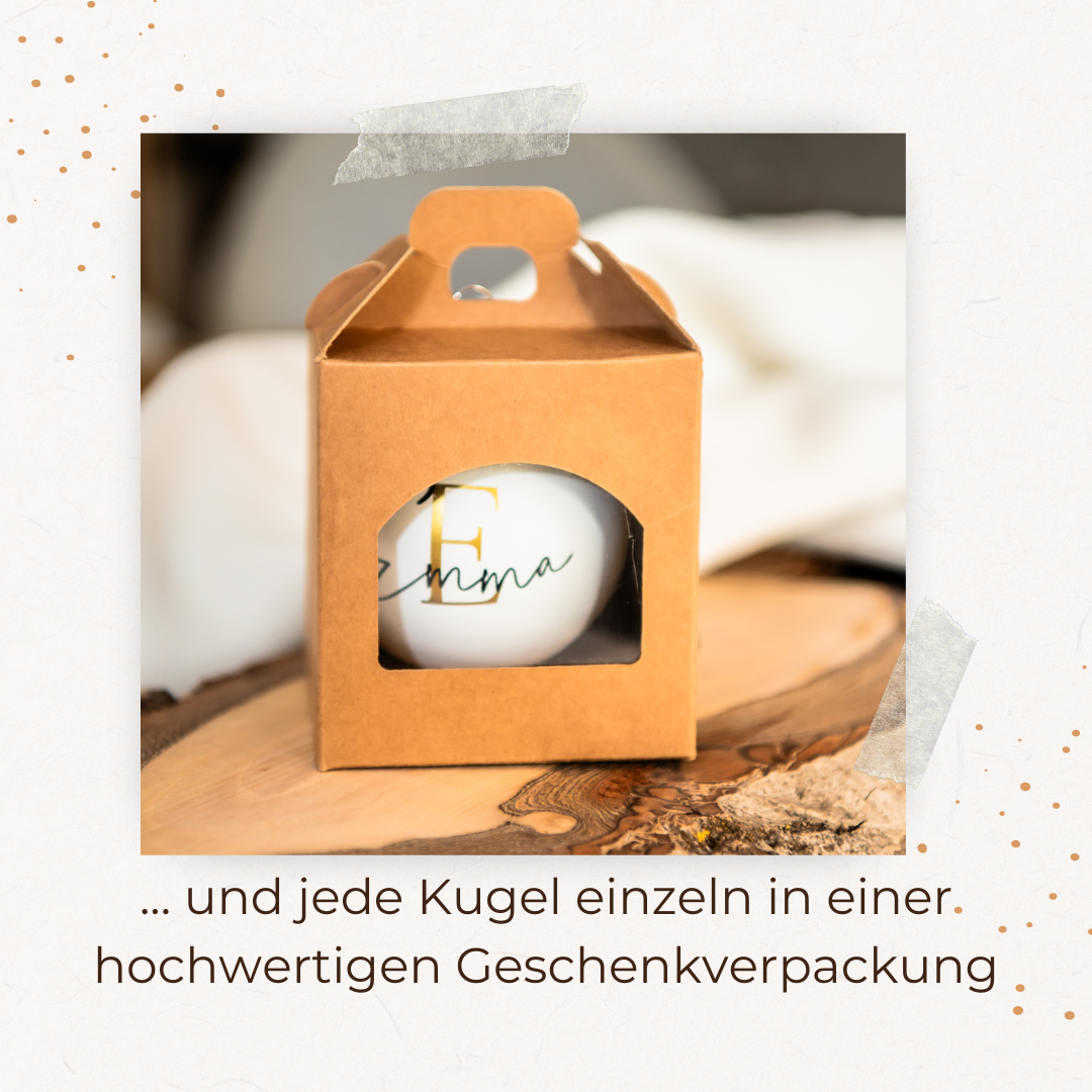 Stilvoll personalisierte Weihnachtskugel - 8cm - Echtglas, mit Anfangsbuchstabe
