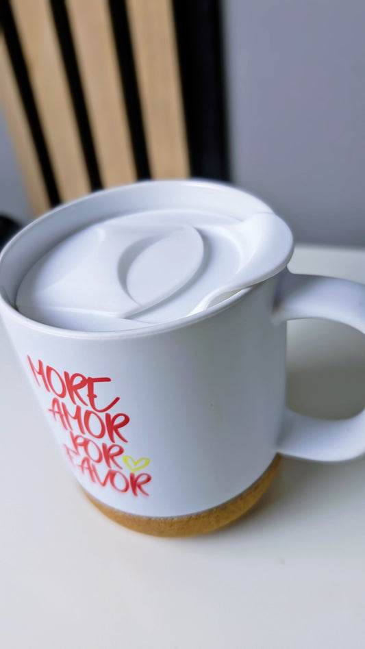 Kaffeebecher mit Korkboden "More Amor Por Favor"
