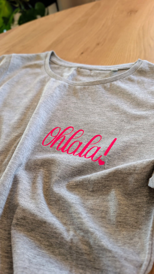Sale - Damen T-Shirt "ohlala", Gr. S, grau meliert