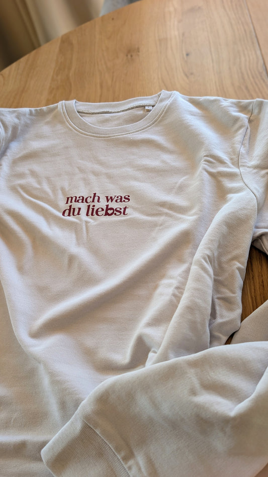 Sale - Damen Sweater "mach was du liebst", Gr. L, grey fog