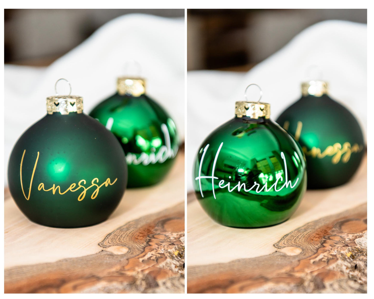 Stilvoll personalisierte Weihnachtskugel in Echtglas, grün glänzend/matt