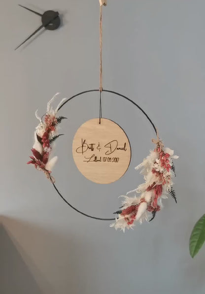 Türkranz Metall-Holz mit Trockenblumen in natur-weiß-rot