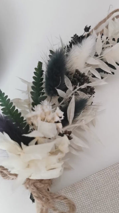 Türkranz "Hoopie" mit Trockenblumen natur-weiß-schwarz
