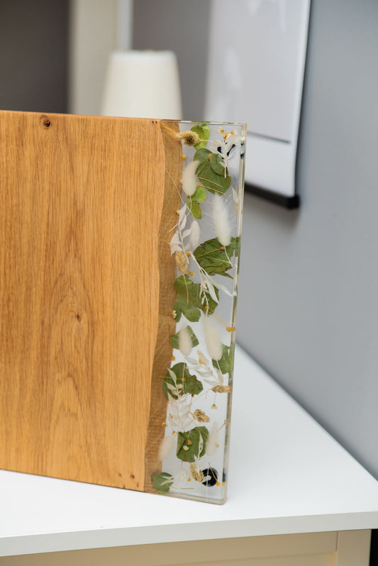 Servierbrett "Trockenblumen natur-weiß-grün"