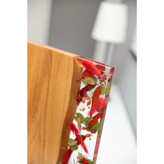 Servierbrett "Trockenblumen natur-weiß-rot"