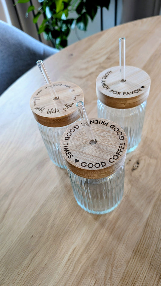 Sale - Cocktailglas mit graviertem Holzdeckel