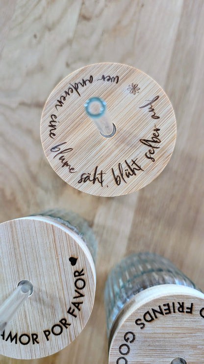 Sale - Cocktailglas mit graviertem Holzdeckel