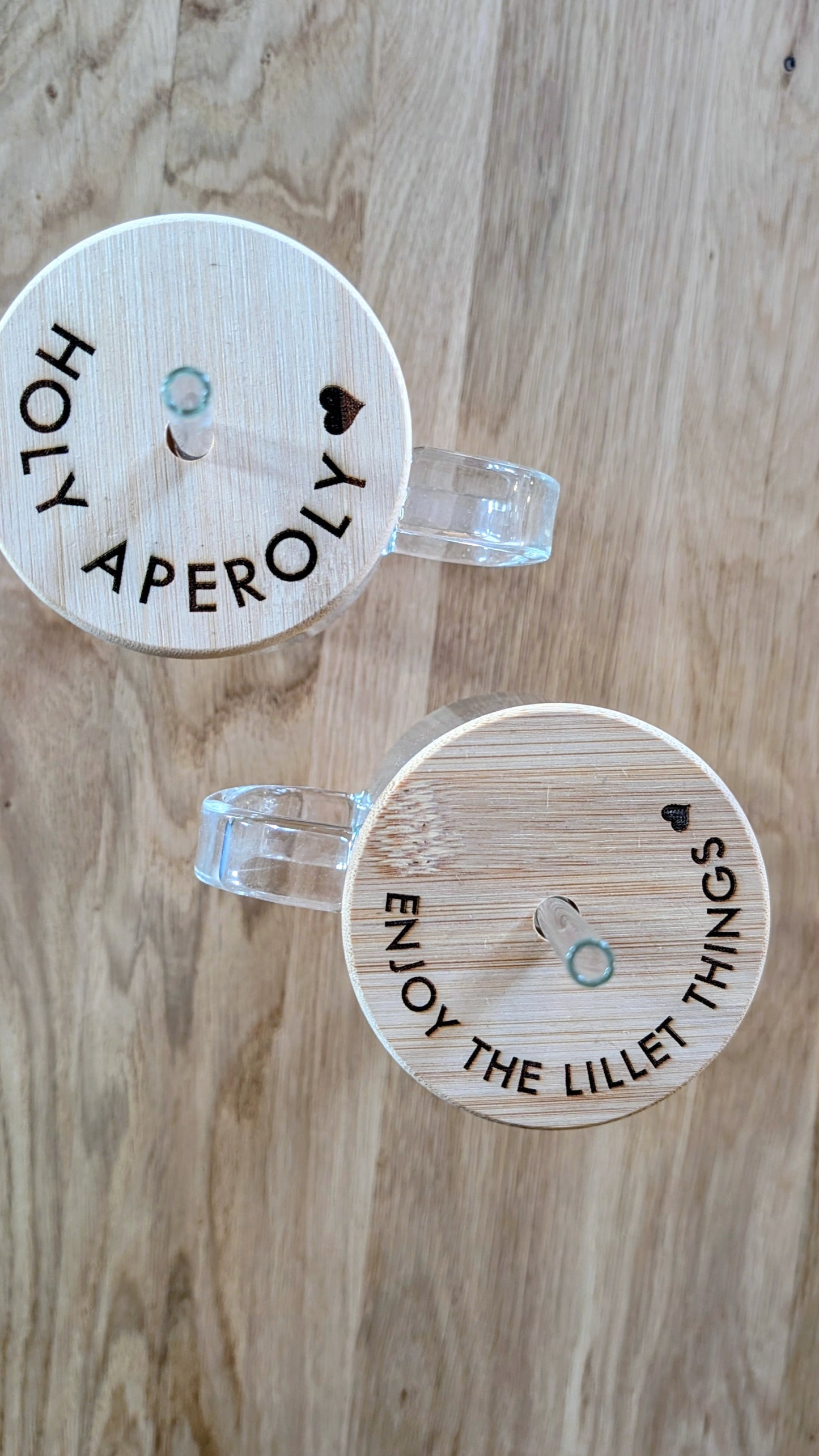 Sale - Glastumbler mit graviertem Holzdeckel