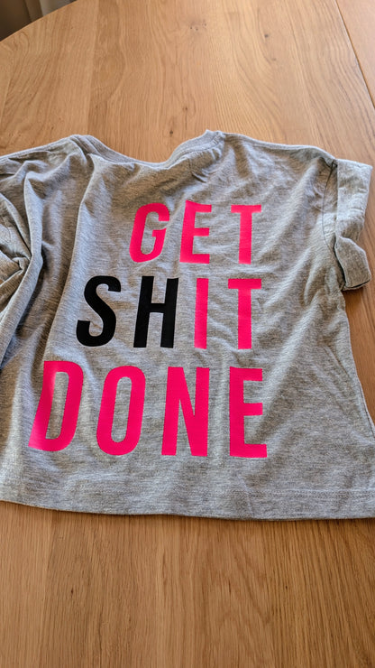 Sale - Cropped Shirt "ABCD"/"Get (Sh)it Done", Gr. S, grau meliert
