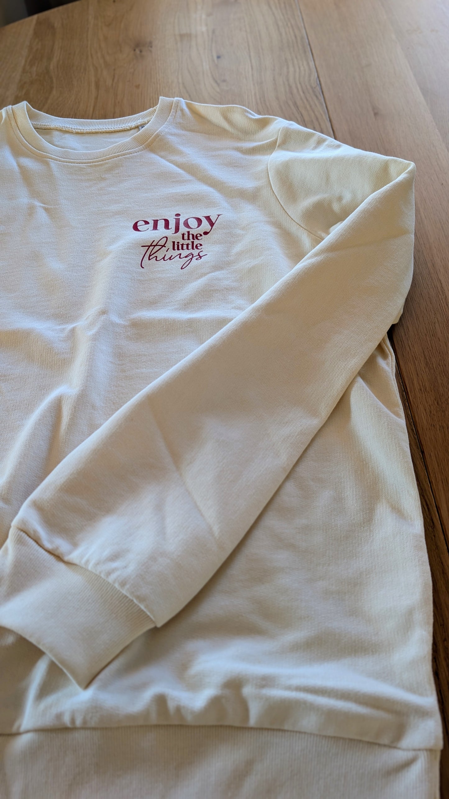 Sale - Damen Sweater "enjoy the little things", Gr. XL, pale yellow