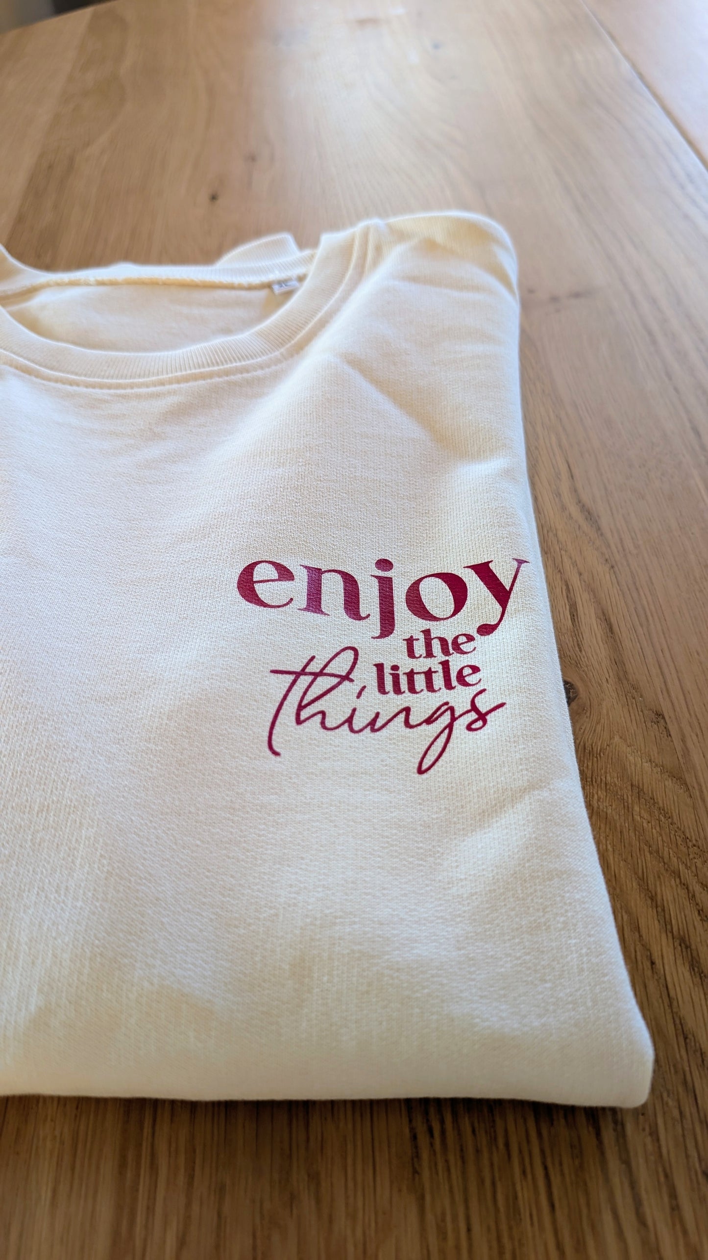 Sale - Damen Sweater "enjoy the little things", Gr. XL, pale yellow