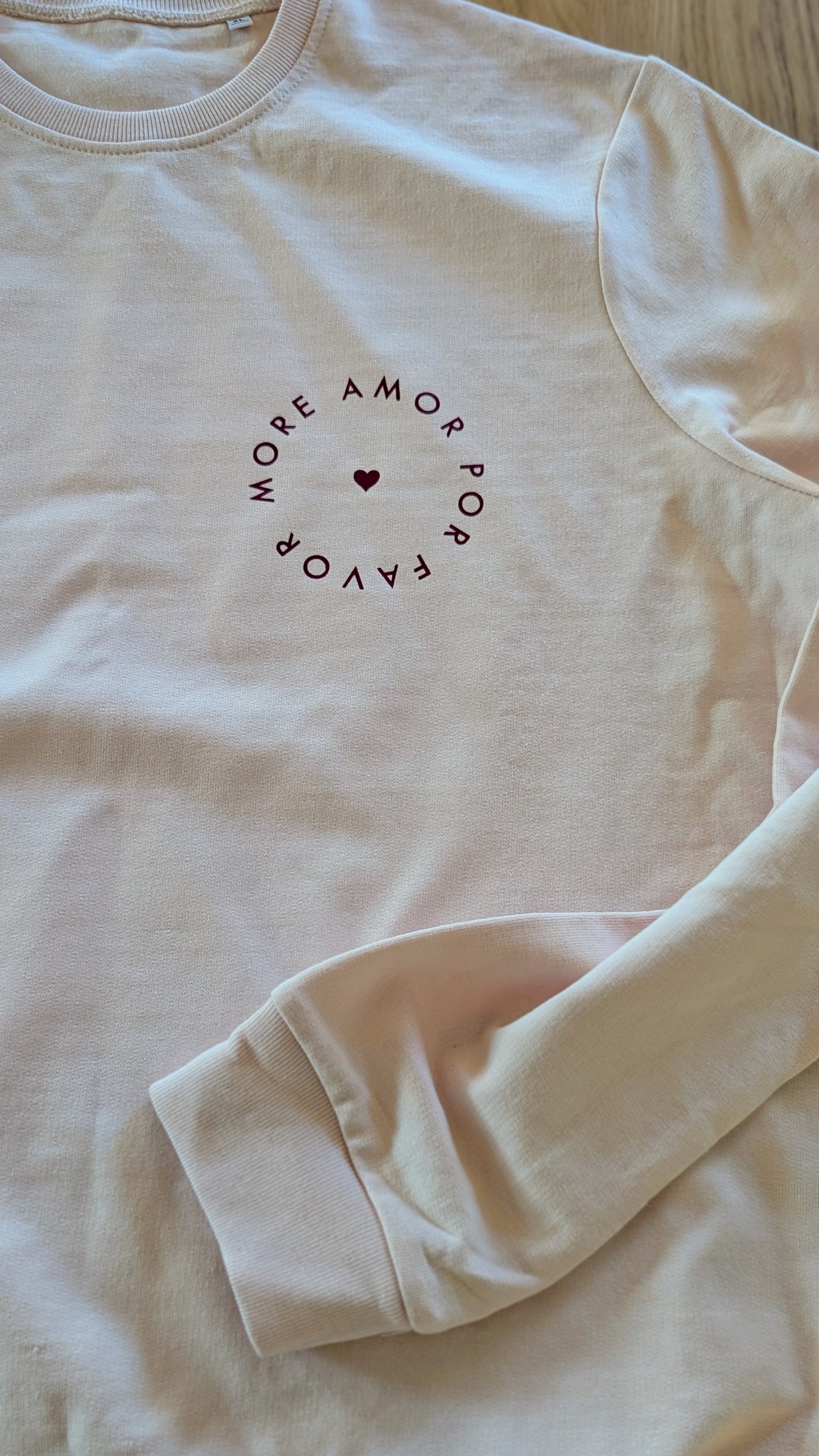 Sale - Damen Sweater "more amor por favor", Gr. XL, blush rosa