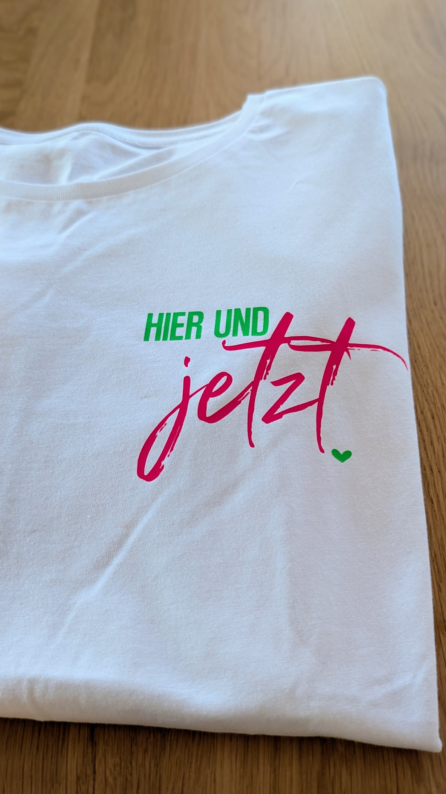 Sale - Damen T-Shirt "Hier und jetzt", Gr. XL, weiß