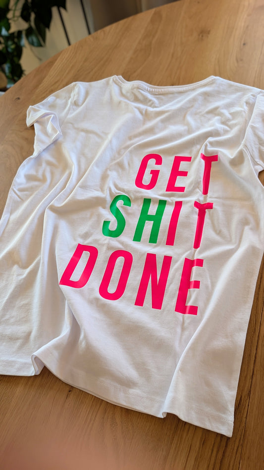 Sale - Damen T-Shirt "ABCD"/"Get (Sh)it Done", Gr. L, weiß