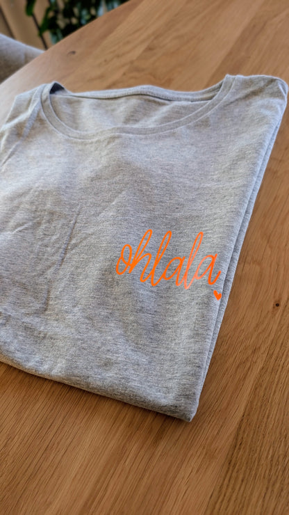 Sale - Damen T-Shirt "ohlala", Gr. L, grau meliert