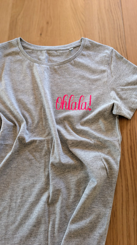Sale - Damen T-Shirt "ohlala", Gr. S, grau meliert