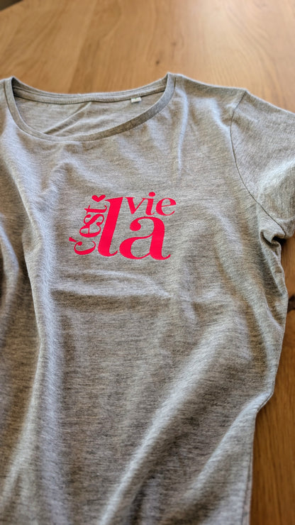 Sale - Damen T-Shirt "c'est la vie", Gr. S, grau meliert