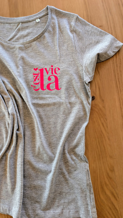 Sale - Damen T-Shirt "c'est la vie", Gr. S, grau meliert