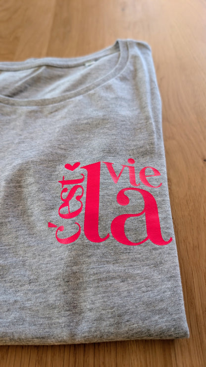 Sale - Damen T-Shirt "c'est la vie", Gr. S, grau meliert