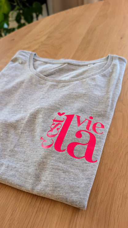 Sale - Damen T-Shirt "c'est la vie", Gr. S, grau meliert
