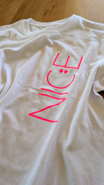 Sale - Kinder T-Shirt "nice", Gr. 134, weiß