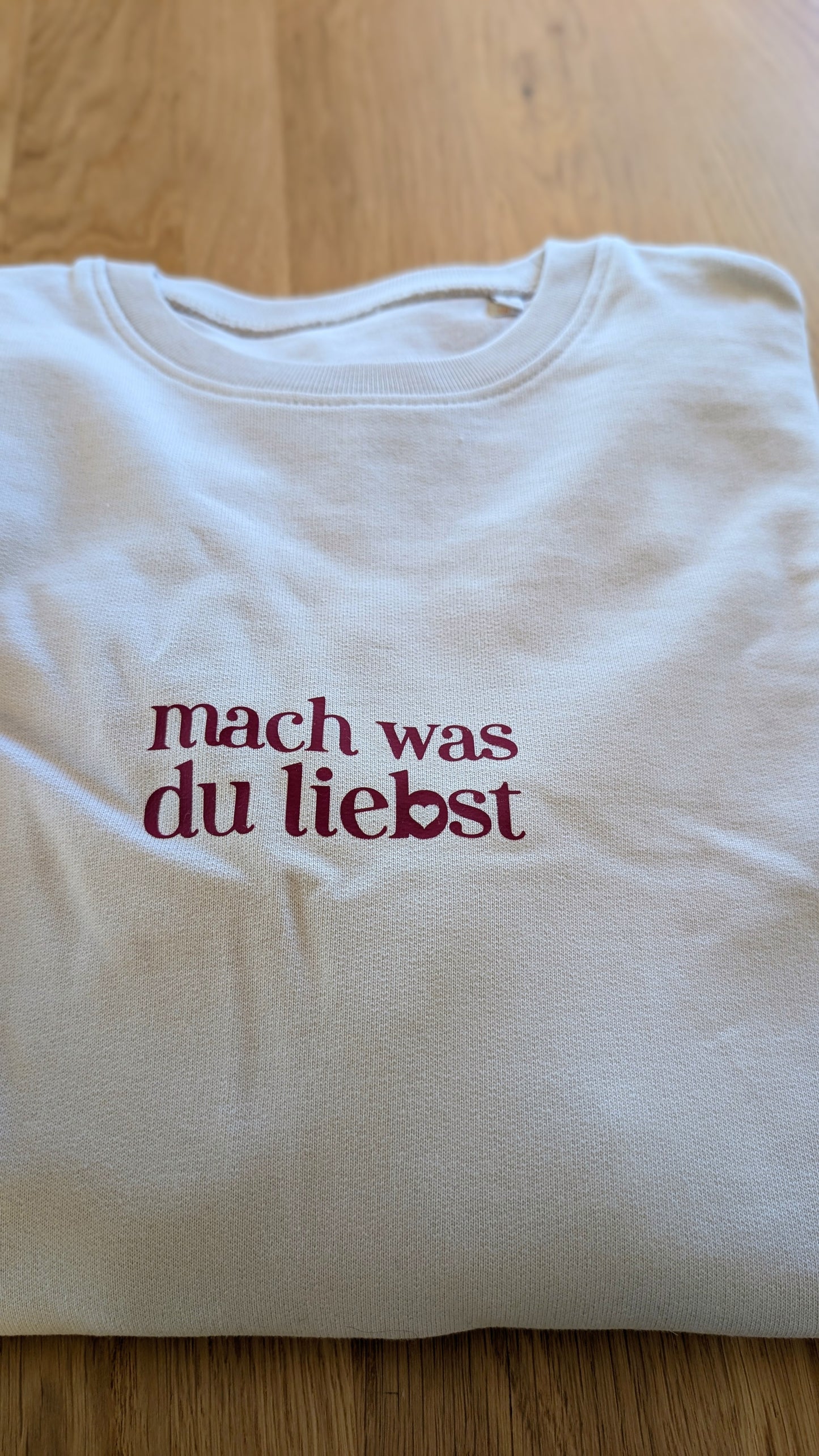 Sale - Damen Sweater "mach was du liebst", Gr. L, grey fog