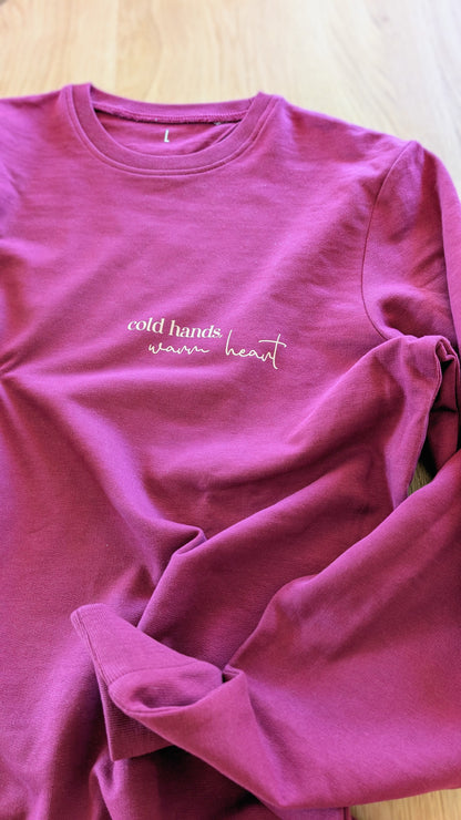 Sale - Damen Sweater "cold hands, warm heart", Gr. L, bordeaux