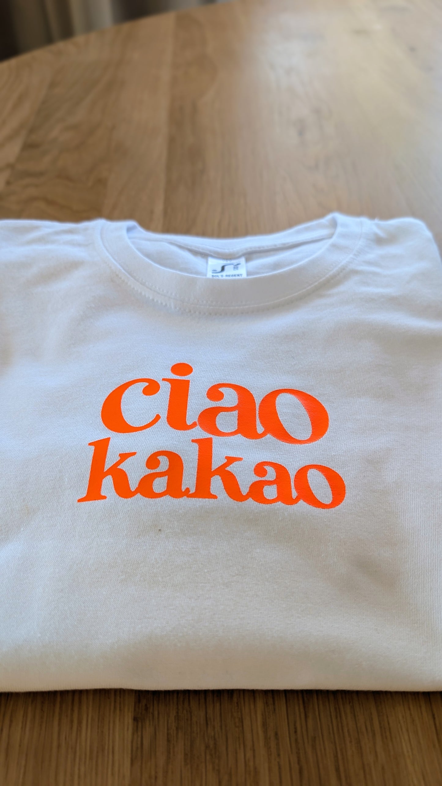Sale - Kinder T-Shirt "ciao kakao", Gr. 134, weiß