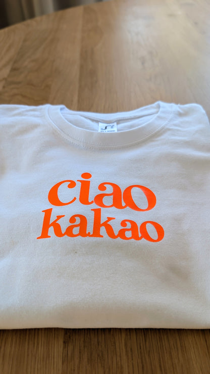 Sale - Kinder T-Shirt "ciao kakao", Gr. 134, weiß
