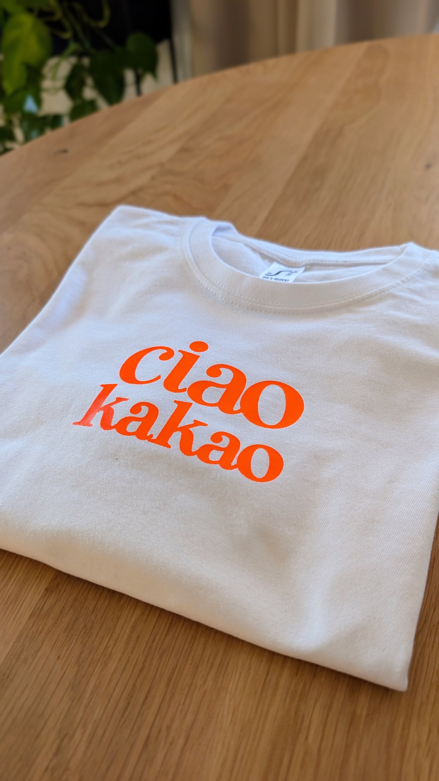 Sale - Kinder T-Shirt "ciao kakao", Gr. 134, weiß