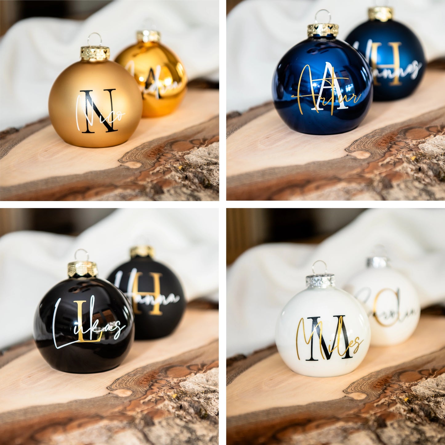 Stilvoll personalisierte Weihnachtskugel - 8cm - Echtglas, mit Anfangsbuchstabe
